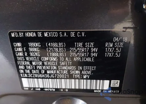 2018 Honda Hr-V Lx z USA, uszkodzony, nr VIN 3CZRU6H36JG720021